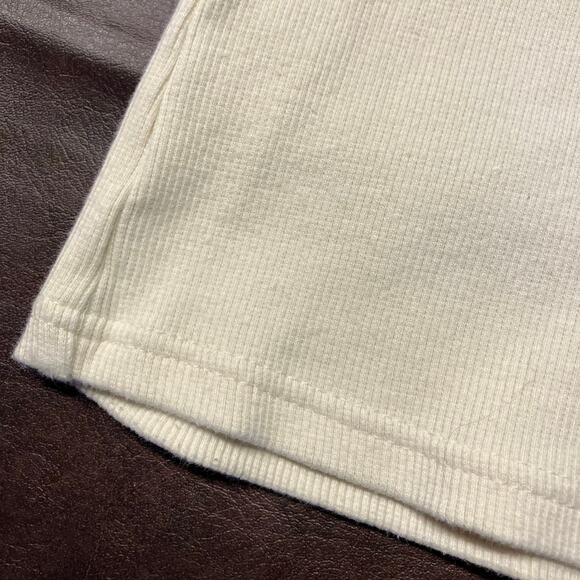 &Merci Cream Puff Sleeve Top M Henley Rib Knit Stretch Romantic Cottagecore - Picture 10 of 13